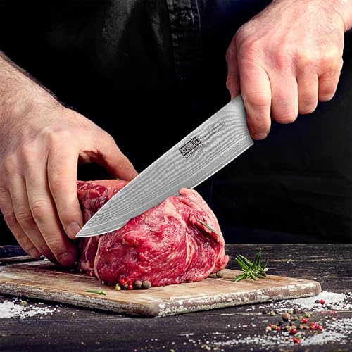 HOSHANHO Damascus Chef Knife 8 Inch, Professional 67 Layers 10Cr15CoMoV Super Steel Kitchen Knife, Ultra Sharp Japanese Knife with Durable Ergonomic Olive Wood Handle - style: 8 Inch Chef Knife
