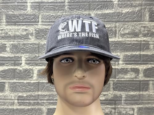 Fishing Baseball Cap for Men Women, Adjustable Embroidered Hat | Fishing Gear, Outdoor Adventure Design, Precision Embroidery Craft, One Size Adjustable Fit - color: Wheres the Fish (Washed Black)