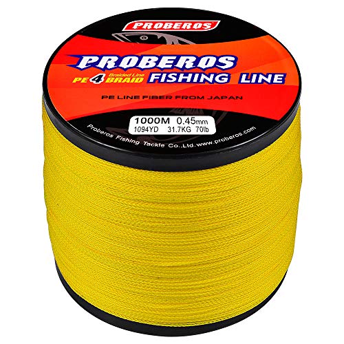 Braided Fishing Line 4 Strands Stronger Multifilament PE Braid Wire for Saltwater 6LB-100LB 110yards 328yards 547yards Super Strong Superline - color: Yellow, size: 547Yds/30LB