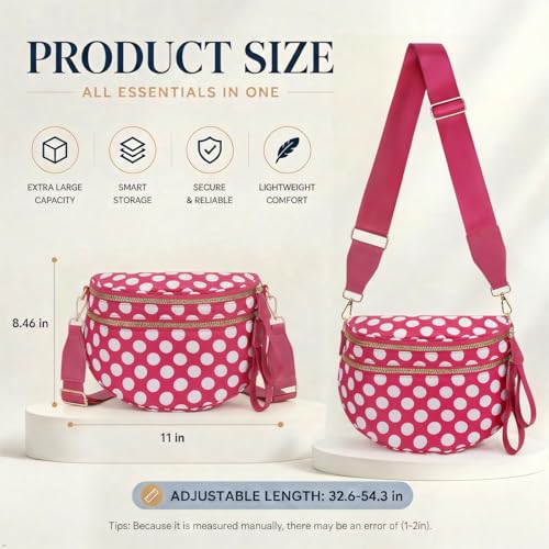 Womens Crossbody Bag, Spacious Nylon Bum Bag Trendy Shoulder Purse with Adjustable Strap Zipped Travel Essentials - color: 52a-red