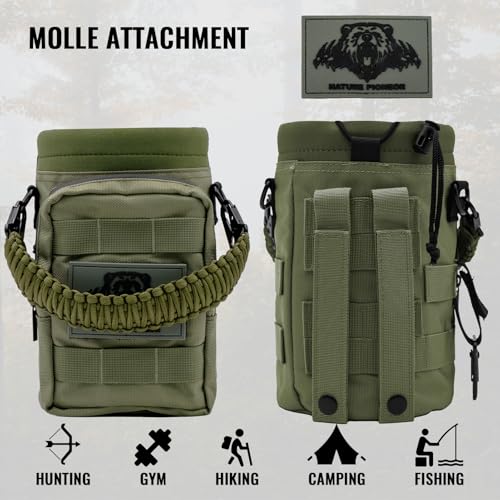 NATURE PIONEOR 32 64 128oz Tactical Water Bottle Pouch, Multi-Function Tactical Water Bottle Bag with Adjustable Shoulder Strap, Half/One Gallon Molle Strap Carrier Holder - color: Green, size: 64OZ