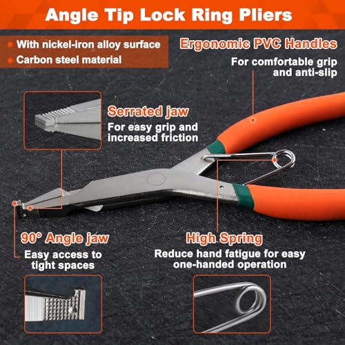 SPEEDWOX 9 inch Angle Tip Lock Ring Pliers with Hole Special Circlip Plier Angle Tip Retaining Ring Pliers Snap Ring Pliers Ring Removal Tool C-clip for Removing Installing Gearshift Locking Rings - style: 9 inch with Hole