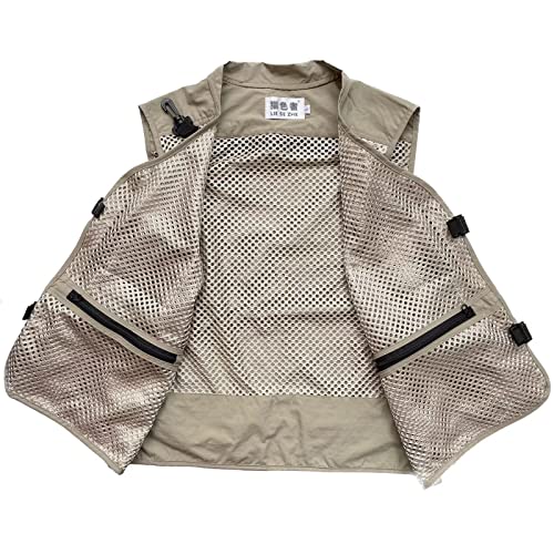 Men Mesh Breathable Multi-Pocket Vest Outdoor Travelers Fly Fishing Photography - color: Khaki, size: Small