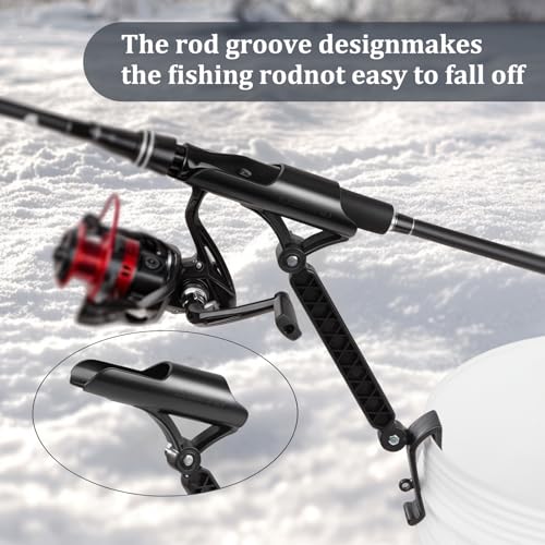 Huntury Adjustable Bucket Rod Holder for Ice Fishing, Clip On Mount, Foldable, Adjustable Angle, Ice Fishing Accessories, Ice Fishing Gear - style: Dual - Adjustment
