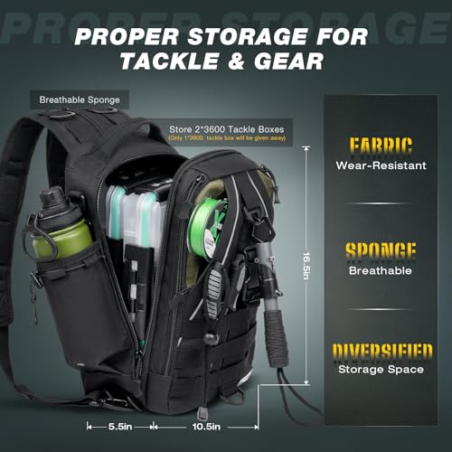 Ghosthorn Fishing Backpack Waterproof Tackle Bag Sling Bag Gift - color: Black Set, size: Standard