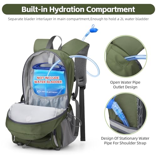 RealCool 30L Lightweight Hiking Backpack, Waterproof Daypack for Camping | 210D tear-resistant nylon, breathable shoulder and back panel, Multi-Compartment,hydration system,reflective strip,bungee net - color: Army Green, size: 30L