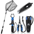 RoundFunny 3 Pcs Fishing Tool Kit, Fishing Landing Net with Telescoping Pole Handle, Fish Plier with Sheath, Fish Lip Gripper for Freshwater Extend to 30-56 Inches, Gear Gifts for Men Women