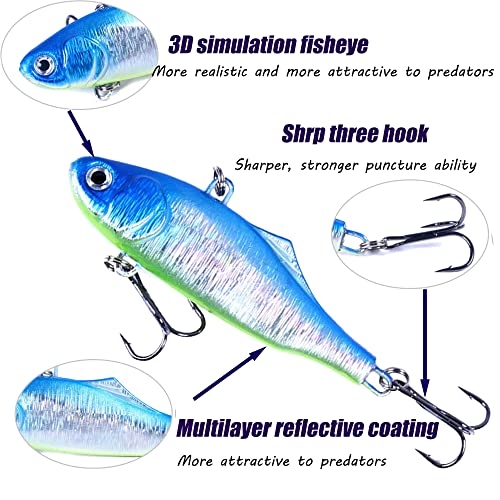 Lipless Crankbait, Rattle Trap Fishing Lures for Freshwater Saltwater, Lipless Crankbaits for Bass Fishing Lure Set for Bass Trout Walleye Redfish Pike, 5pcs with Box - color: D:2.95in/0.8oz/5pcs