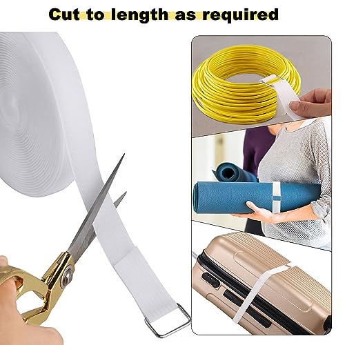 YMCRLUX 1"x16ft Hook and Loop Straps with 25 Metal Buckles, Adjustable Fastening Cable Straps, Cut-to-Length Cinch Strap, Reusable Nylon Securing Cord Ties for Organizer or Storage, 1 inch Wide, White - size: 1in x 16ft White