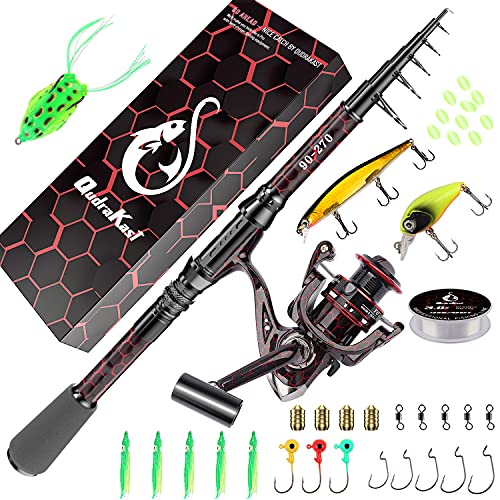 Fishing Rod and Reel Combos, Unique Design with X-Warping Painting, Carbon Fiber Telescopic Fishing Rod with Reel Combo Kit with Tackle Box, Best Gift for Fishing Beginner and Angler - color: Red, size: 2.7 m 8.86 ft (Tackle Box)