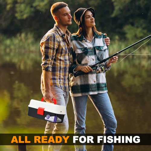 TCMBY 3 Layers Tackle Box with Tackle Included, 321Pcs Fishing Lures Kit Contains Pliers, Crankbait, Hooks, Weights & Accessories, Fishing Gear Bait Lure Gifts for Men Bass Freshwater (White Black) - color: White Black