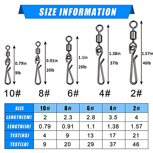Fishing Swivels Snaps Rolling Barrel Swivels with Fast Clips Fishing Snaps High Strength Speed Clips Connector Freshwater Saltwater Snaps Swivels Fishing Tackle - style: Mix 5 Sizes-165pcs