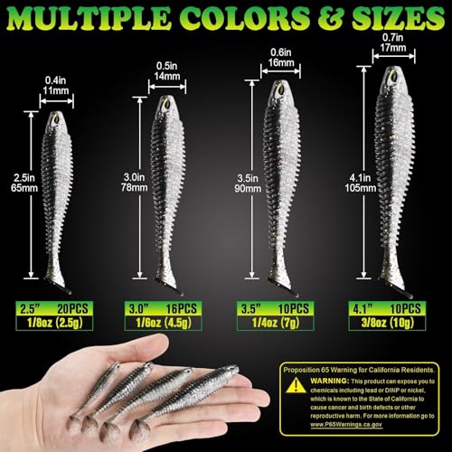 LUCKYFISHING Paddle Tail Swimbaits 10/16/20 PCS Fishing Lures Soft Plastic Lures for Trout Crappie Walleye Soft Baits for Bass Fishing Freshwater Saltwater 4.1/3.5/3/2.5 Inch - color: Black Silver, size: 2.5 inch-20pcs