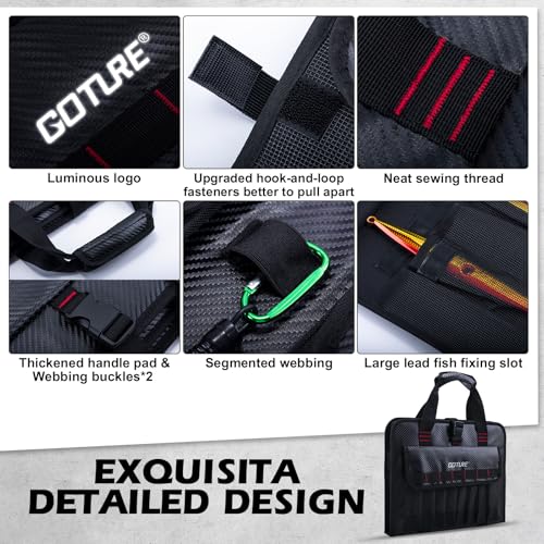 Goture Fishing Jig Bag,34 Mesh Pockets Portable Water-Resistant 600D PU Fishinig Lure Bag Saltwater Freshwater,Detachable Compartment, Suitable For Vertical Jig Slow Pitch Jigging Bait Tackle Storage - color: C:14.96"x11.81"