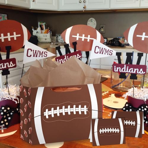 Hooqict Large Football Gift Bag with Tissue Paper and Greeting Card Football Birthday Party Gift Wrapping Bag for Boys Men Sport Themed Goodie Treat Party Favors Gift Bag - color: Football