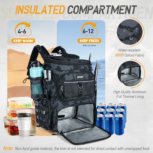 Goture Fishing Backpack, 900D Water-Resistant Tackle Bag with Rod Holders, Insulated Cooler Compartment, 55L Large Capacity Fishing Gear Storage for Saltwater&Freshwater Camping Hiking,Gifts for Men - color: A2:camo(without Tackle Boxes)
