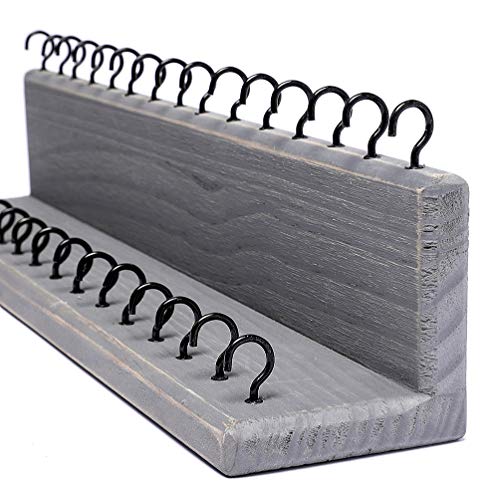 SANY DAYO HOME Jewelry Organizer with 30 Hooks and Cosmetics Shelf, 15 x 3 x 4 inches Wall Mounted Rustic Pine Wood Holder for Necklaces and Bracelets, Suitable for Kids and Adults (Gray) - color: 30 Hooks Grey