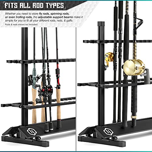 Savior Equipment Fishing Rod Rack Holder Organizer, 24-48 Slots to Hold Fresh Salt Water Spinning Rods & Reel Combo, Lightweight Aluminum Vertical Fish Pole Garage Storage Ground Display Stand - color: Carbon Black, size: 36-Slots