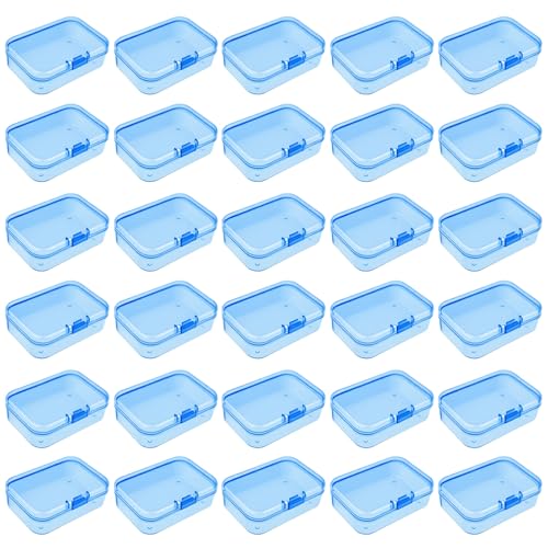 Goodma Mini Rectangular Plastic Storage Boxes, Blue, 2.6x1.8x0.8in | 30 Pieces, Hinged Lids, Empty Organizer Containers, For Small Items and Craft Projects - color: Blue, size: 65 x 45 x 20 mm