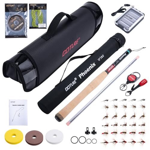 Goture 12ft Tenkara Rod Combo 24T 30T Carbon Fiber Backpacking Fly Fishing Kit with 30 Flies Tippet and Storage Bag - color: 12FT Fishing Rod Tenkara II - Portable Soft Bag Practical Version
