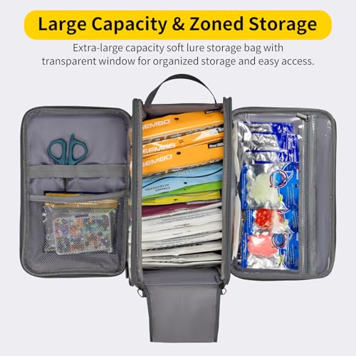 THKFISH Fishing Soft Plastic Bait Storage, Water-Resistant Extra-Large Clear Sleeves Tackle Bait Bag Storage For Lure Hooks, Sinkers & Fishing Accessories(Grey) - color: Grey