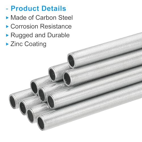 PATIKIL M12 Thread 250mm/9.8" Lamp Pipe Kit with Lock Nuts, 3 Set All Thread Rods Fasteners Hardware for Chandelier Ceiling Light DIY, Zinc Plating - size: 9.8"