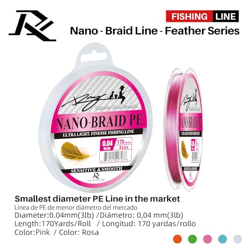 Ultra Slim Braided PE Fishing Line, Strong Knot Strength, Deign for Ultra Light Freshwater Fishing, Come with 3lb Test or 5lb Test, 170Yds Each Spool - color: Pink, size: 0.04mm-3Lbs