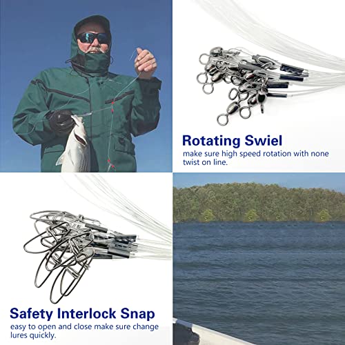 YOTO Fishing Tackle Leaders,Hi-Low Rig,Double Arms Saltwater Stainless Steel Leader with Swivels,High-Strength Fish Wire Gear Equipment, Fishing Gift - color: D1-Nylon Leader-70lb-12pcs