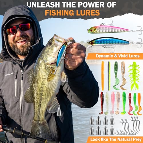 PLUSINNO Fishing Gear, Fishing Backpack with Fishing Rod, Tackle Box, Waterproof Tackle Backpack with Rod Holders,Lures, Tools, Pliers & Accessories, Fish Gifts for Men - color: Orange rod