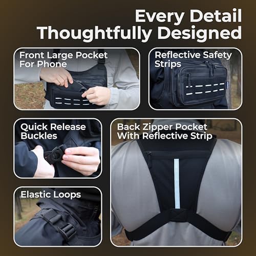CCW Chest Pack for Men & Women, Adjustable Chest Pack for Running, Hiking, Cycling & Travel, Front Storage Bag with Secure Zip Pockets for Workouts, Walking, Travel & Everyday Carry Daily