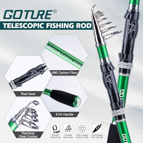 Goture Fishing Kits for Adult,Fishing Pole and Reel Combo, OpenSide Fishing Sling Tackle Storage Bag with 3 Tackle Boxes,Gift for Men - color: Green 20L Bag + 3600 Trays +Basic Bait Set(Gift Boxed), size: 9FT/2.7M