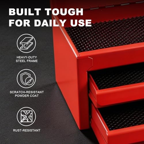 BIG RED Mini Steel Tool Box with Drawer, Small Metal Tool Box Organizer | Lockable Top Storage, Multi-Purpose Portable Tool Box Organize for Desk, Home, Garage, desk or Workbench, Red - color: Red, size: 10.7 Inch