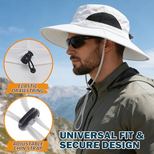Wide Brim Sun Bucket Hat, Waterproof Boonie Hat for Men & Women | UPF 50+ UV Protection, Adjustable Fit, Chin Strap & Sweatband, Foldable Durable for Fishing Hiking Garden Beach - color: 01 Ivory