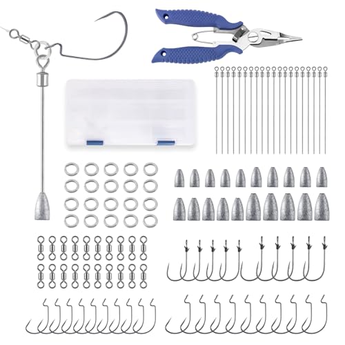 Dr.Fish Punch Shot Rig Kit, EWG & Flipping Hooks Tokyo Style Lure Making Kit Bass Fishing Hook Rig Freshwater Bullet Sinker - color: Punch Shot Rig Kit with Pliers