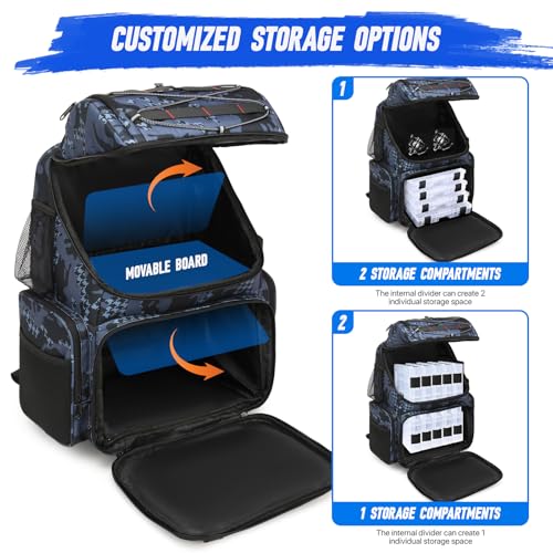 RUCYEN Fishing Backpack, 45L Large Cooler Fishing Tackle bag with Rod Holders & Rain Cover, Water-resistant Store Gear(With 4 Tackle Boxes) - color: Black Camo(With 4 Tackle Boxes)