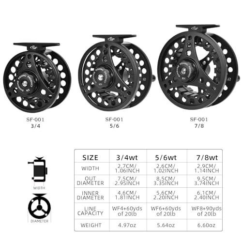 SF SF-001 Large Arbor Fly Fishing Reel with Aluminum Alloy Body 3/4wt 5/6wt 7/8wt Die Cast Pre-Loaded Fly Reel with Line Combo for Trout Bass Carp Pike Panfish - color: MB Preloaded with Fluorescent Yellow Fly Line, size: 3/4wt