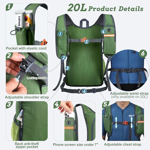 BECOJADDE 20L Small Hiking Backpack for Men Women Foldable Packable Back Pack Ultralight Hiking Daypack for Travel Camping Outdoor, Olive Green - color: Olive Green, size: 20L
