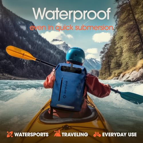 Earth Pak Waterproof Backpack - Heavy Duty Roll-Top Closure with Easy Access Front-Zippered Pocket and Cushioned Padded Back Panel for Comfort with IPX8 Waterproof Phone Case, Blue, 85L, Messenger Bag - color: Blue, size: 85L