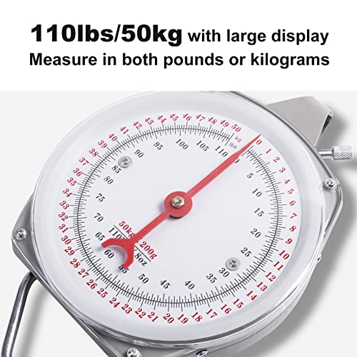 Mechanical Hanging Scales 110lbs/50kg, High Accuracy Spring Dial Weight Scale for Kitchen Fishing Hunting Farms - color: B1:110 pounds/50kg-Gray