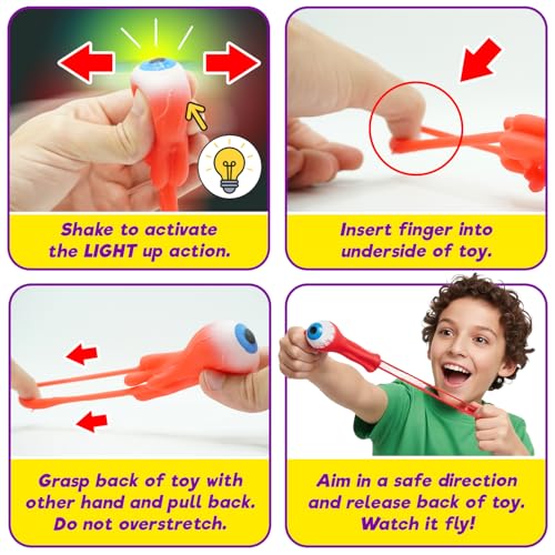 JA-RU Gross Light Up Eye Flinger Toy (Pack of 1) Stretchy Launching Eyeball. Halloween Party Favor. Sticky Splat Ball, Wall Ball, Squishy, Stress Relief, Gross Toy, Sticky Flinger 2494-1 - color: Eye Flinger, size: 1 Pack