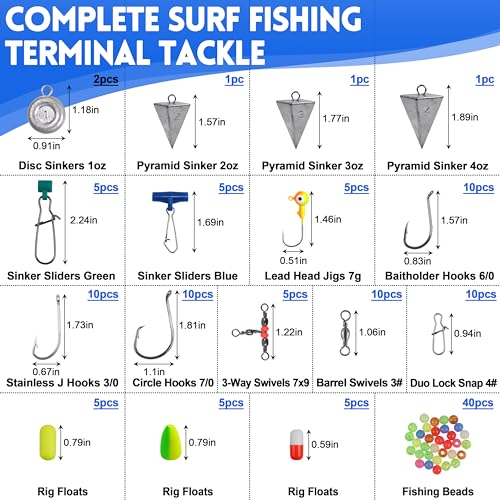 150pcs Ocean Saltwater Fishing Lures Surf Tackle Kit Fish Finder Rigs Bucktail Jig Pompano Float Pyramid Sinker Disc Weight Wire Leader Accessories
