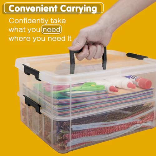 TERGOO 2 Layer Plastic Storage Containers with Lids, Multipurpose Clear Stack & Carry Box, Portable Craft Organizers and Storage Bin for Organizing Art & Craft, Sewing, Makeup, Nail Supplies (Black) - color: Black