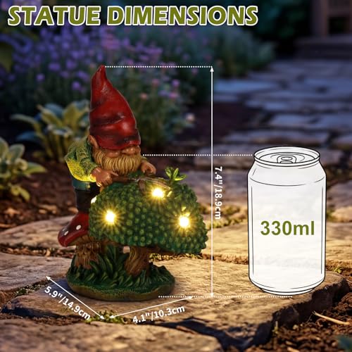 EXYGLO Solar Gnome Garden Statue Decor, 7.4" Gnome Gardener Outdoor Funny Decoration for Lawn, Patio, Yard, and Unique Housewarming, Birthday Ornament Gift for Mother, Friend, Family - style: Gardener Gnome