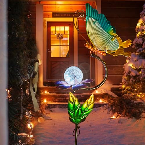 HONGLAND Solar Butterfly Garden Lights, Outdoor Lights Garden Decor for Outside, Flower Yard Decorations, Metal Yard Art for Patio Decor, Gifts for Mom - color: Butterfly