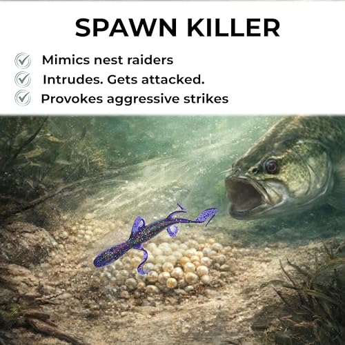 Wild Lizard Soft Plastic Lure, 5.5 Inch Scented Creature Bait for Bass Fishing, Active Legs & Tail, Dense Salt Body for Natural Sink, Ideal for Texas & Carolina Rig, 10-Pack - color: Blue Pearl