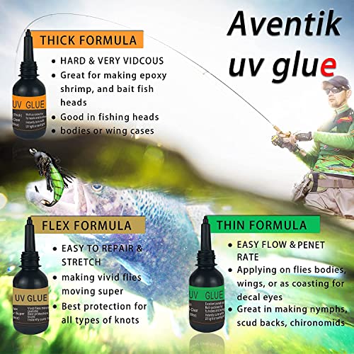 Riverruns UV Clear Glue Three Formula Thick,Thin and Super Flew +12 LED UV Power Light Fly Tying for Building Flies Flies Heads Bodies and Wings Tack Free - color: UV flex glue