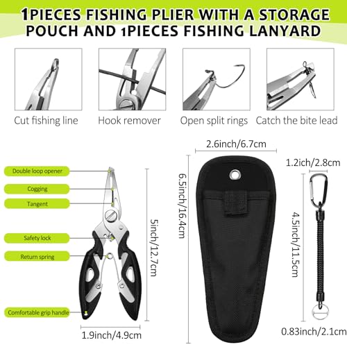 Skylety 200 Pcs Fishing Stainless Steel Split Rings, 50 Treble Hooks, Lure Tackle Connector Fishing Pliers, Fish Lanyard and 876 Lure Eyes for Tackle Fish - color: Black