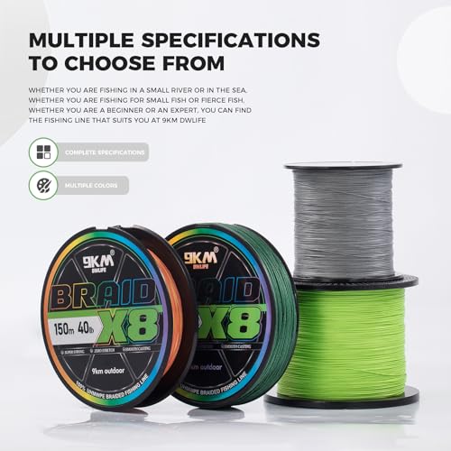 9KM DWLIFE Braided Fishing Line 8LB-120LB Dyneema Fishing Line, Zero Stretch & Anti-Bite Coating for Freshwater/Saltwater Fishing 4/8 Strands - color: Dark Gray, size: 150m（164Yards)-8lb(8 Strands)