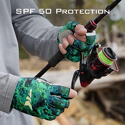 KastKing La Sal Fishing Gloves UPF50+ Sun Gloves UV Protection Fingerless Gloves Men Women for Outdoor, Kayaking, Rowing, Paddling, Canoeing, Hunting - color: F: Boulder Camo Aquarius, size: Large-X-Large