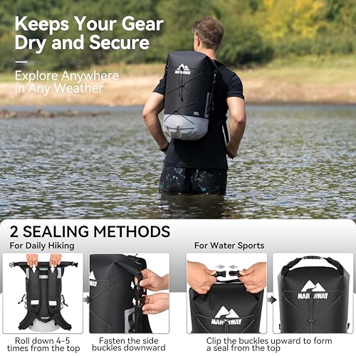 MARCHWAY Floating Roll Top Dry Bag, Flexible Lightweight TPU Waterproof Backpack 20L/30L/40L with Padded Straps for Boating, Kayaking, Swimming, Hiking, Beach (Black, 40L) - color: Black, size: 40L